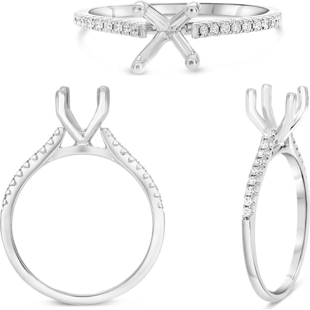 Roman & Jules - 14K White Gold Diamond Ring with X-Shaped Micropavé Setting - 0.12 Carat Total Diamond Weight
