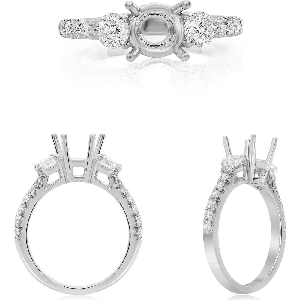 Roman & Jules - 14K White Gold Diamond Side Stone Engagement Ring Setting with 0.26 Carat and 0.42 Carat Round Diamonds