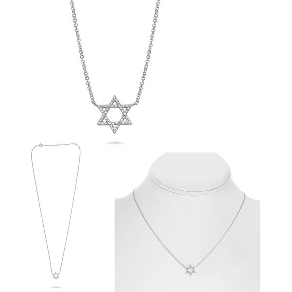 Roman & Jules - 14K White Gold Diamond Star of David Necklace with Round Brilliant Diamonds - 0.11 Carat Total Diamond Weight
