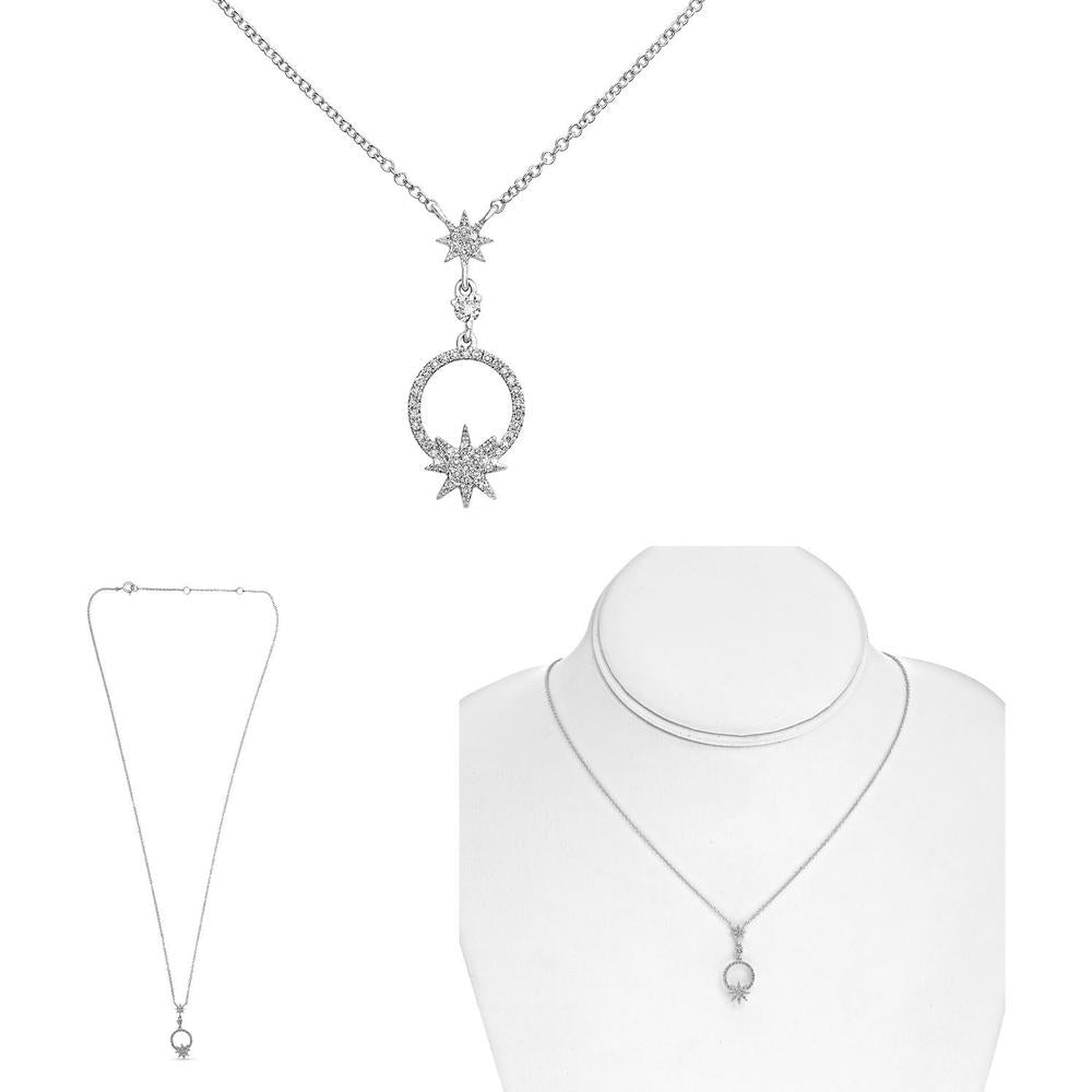 Roman & Jules - 14K White Gold Diamond Star Pendant Necklace with Round Brilliant Diamonds - 0.14 Carat Total Diamond Weight