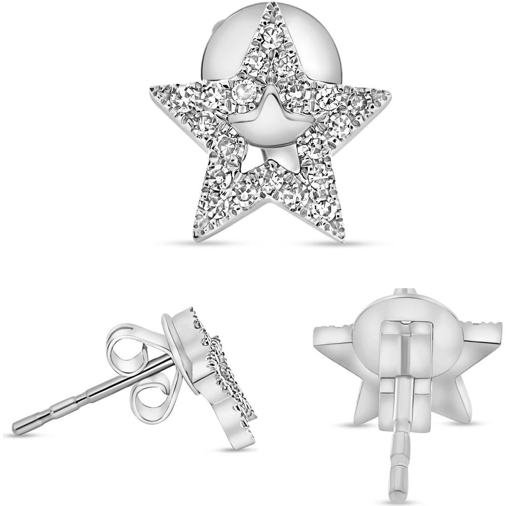 Roman & Jules - 14K White Gold Diamond Star Stud Earrings with 0.13 Carat Total Diamond Weight