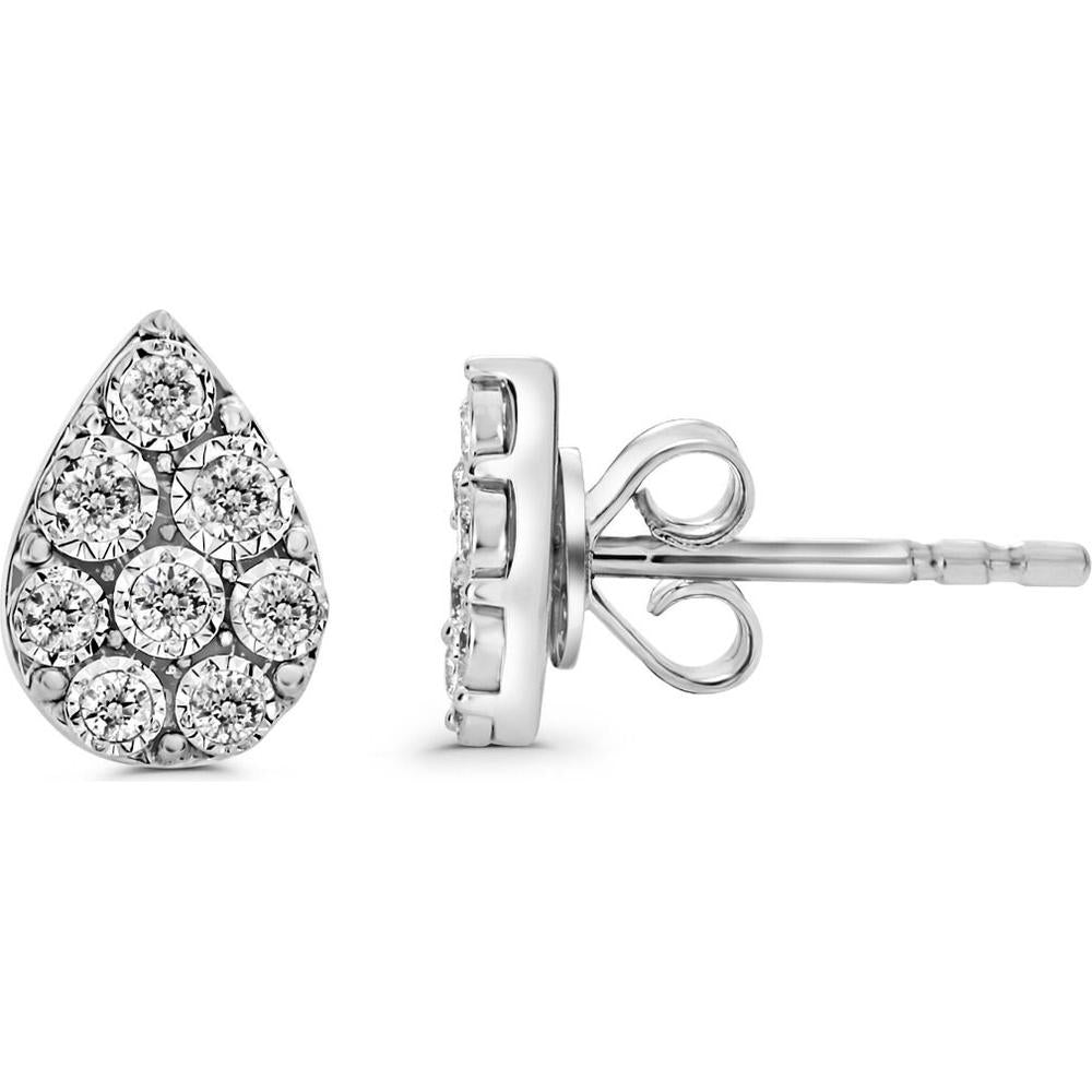 Roman & Jules - 14K White Gold Diamond Teardrop Cluster Stud Earrings - 0.34 Carat Total Diamond Weight