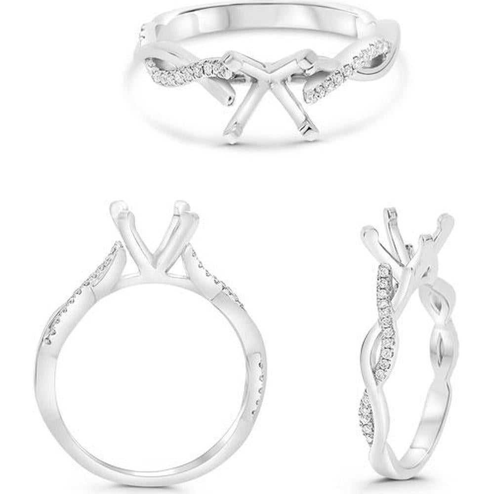 Roman & Jules - 14K White Gold Diamond Twist Ring with 0.11 Carat Round Diamonds in Micropavé Setting