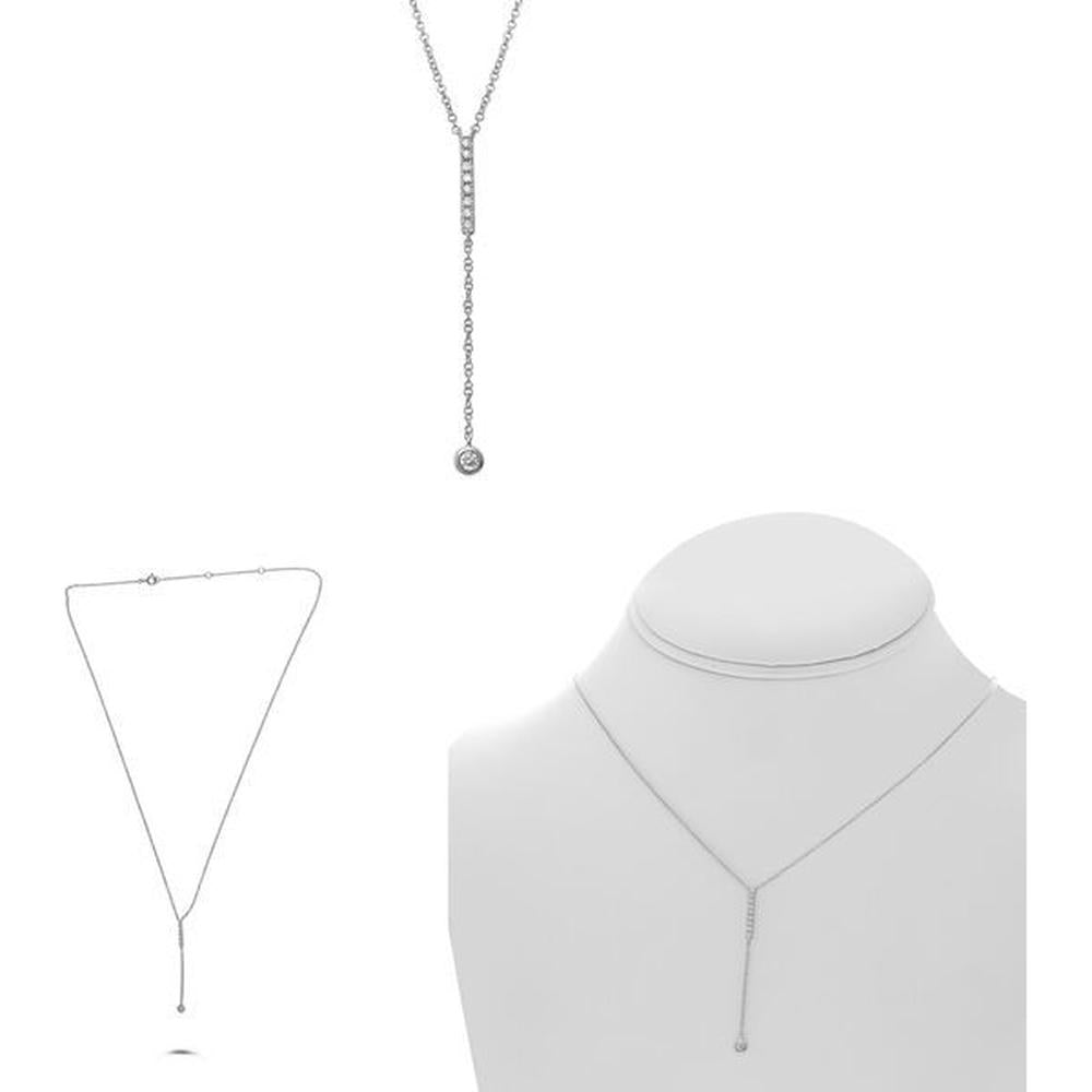 Roman & Jules - 14K White Gold Diamond Vertical Bar Lariat Necklace with Round Diamonds - 0.14 Carat Total Diamond Weight
