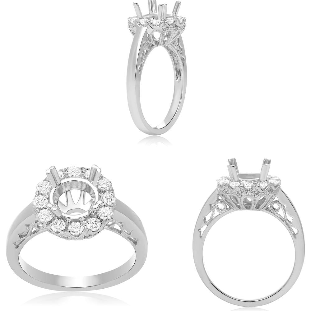 Roman & Jules - 14K White Gold Double Prong Cathedral Engagement Ring with 0.56 Carat Round Diamond Accents