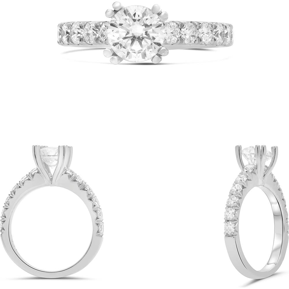 Roman & Jules - 14K White Gold Double Prong Round Diamond Ring - 0.84 Carat Total Diamond Weight
