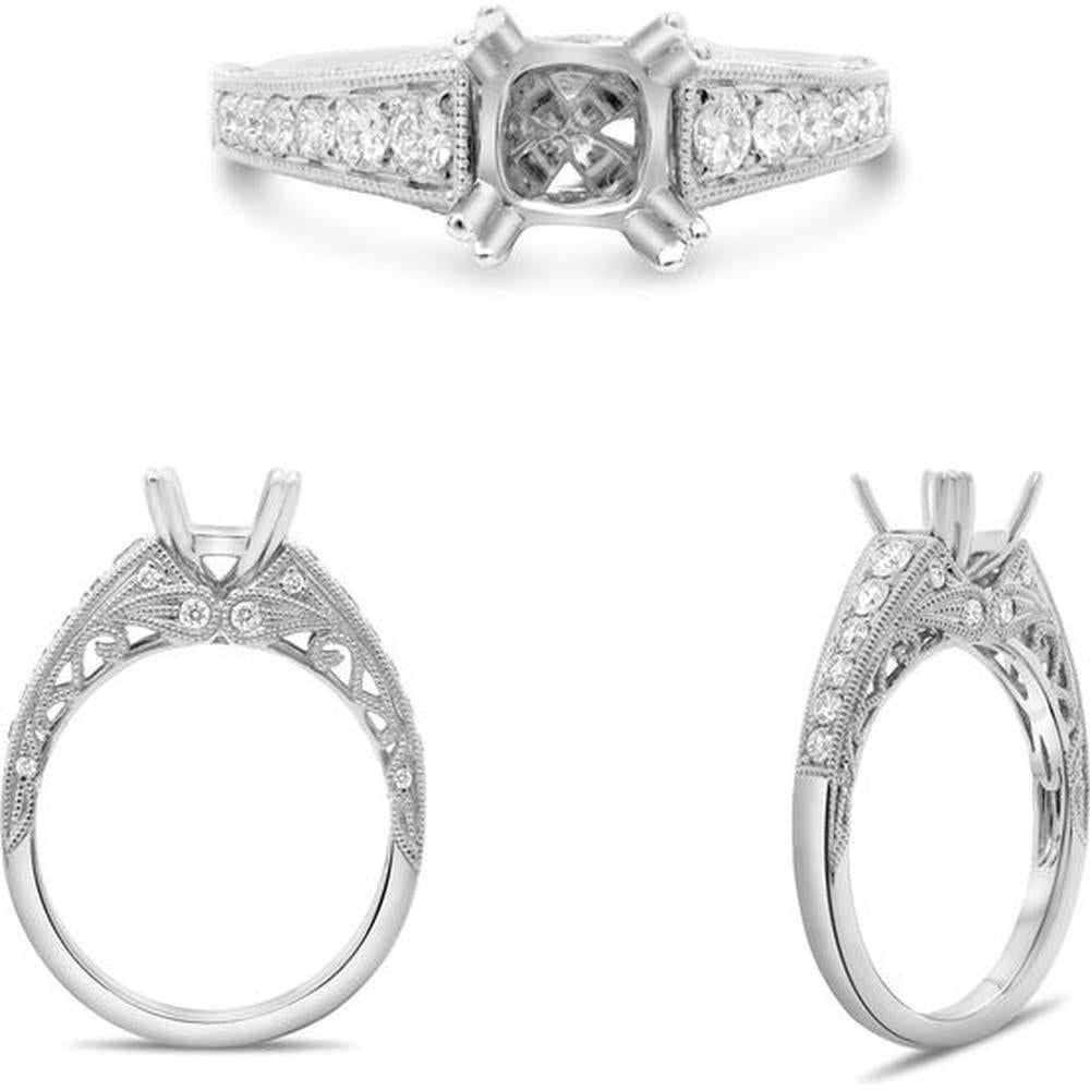 Roman & Jules - 14K White Gold Double Prong Tapered Shank Engagement Setting with 0.47 Carat Round Diamond