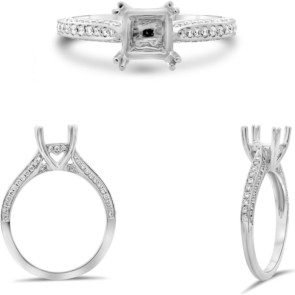 Roman & Jules - 14K White Gold Double Prong Triple Pave Engagement Setting with 0.33 Carat Round Diamond