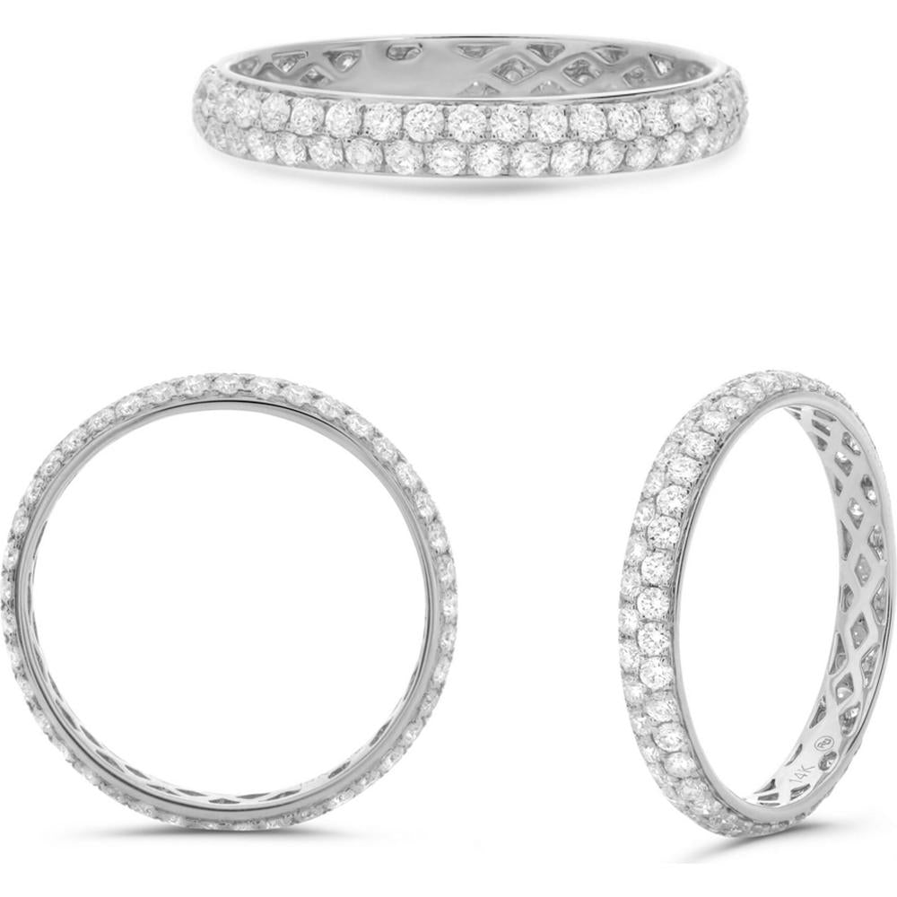 Roman & Jules - 14K White Gold Double Row Eternity Band with Pave Set Round Diamonds - 0.86 Carat Total Diamond Weight