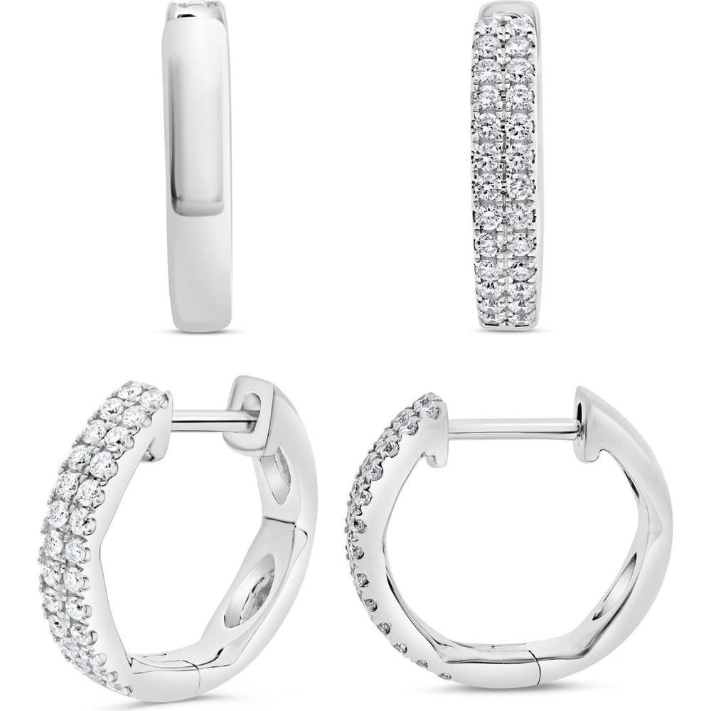 Roman & Jules - 14K White Gold Double Row Hoop Earrings with Micropavé Set Round Diamonds - 0.34 Carat Total Diamond Weight