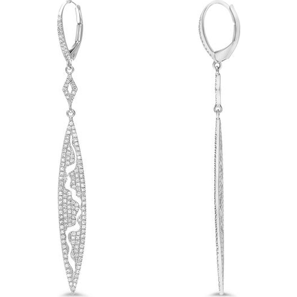 Roman & Jules - 14K White Gold Drop Earrings with 0.65 Carat Round Diamonds - 1.3 Carat Total Diamond Weight