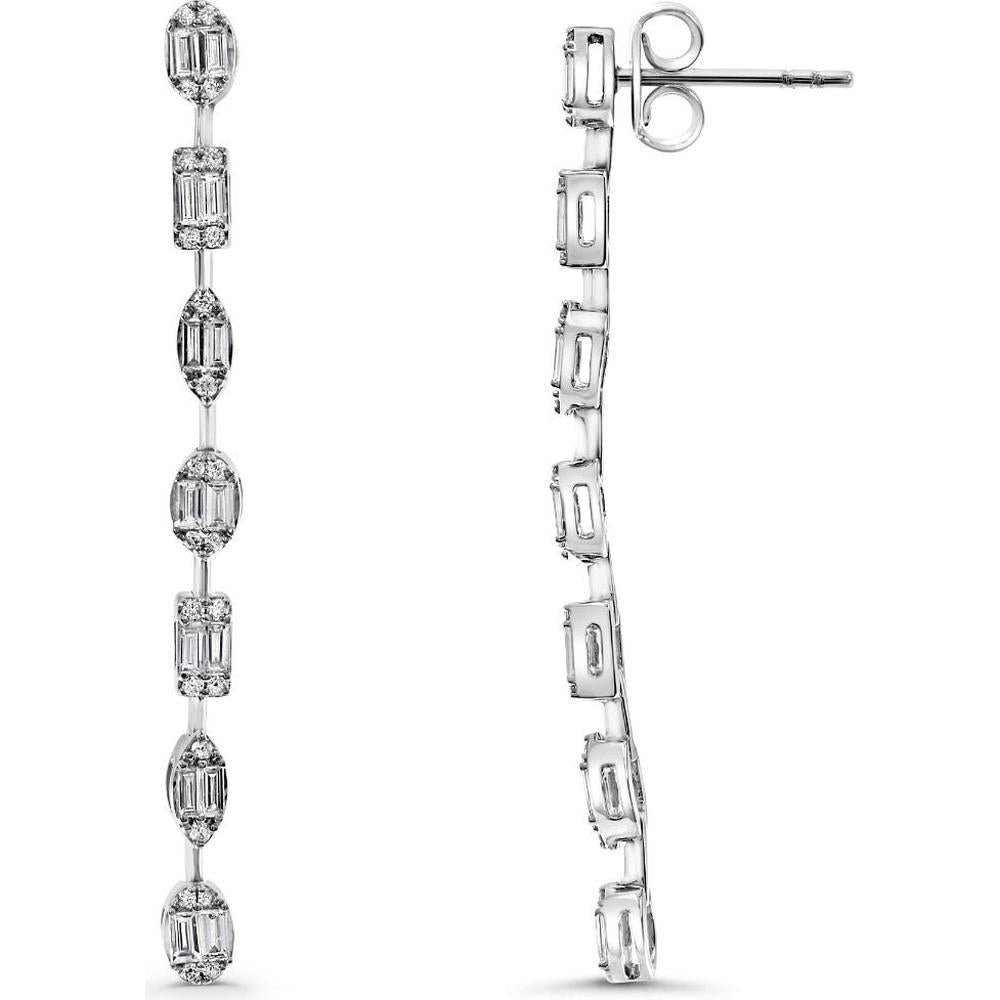 Roman & Jules - 14K White Gold Drop Earrings with 0.68 Carat Baguette Diamonds and 0.21 Carat Round Diamonds