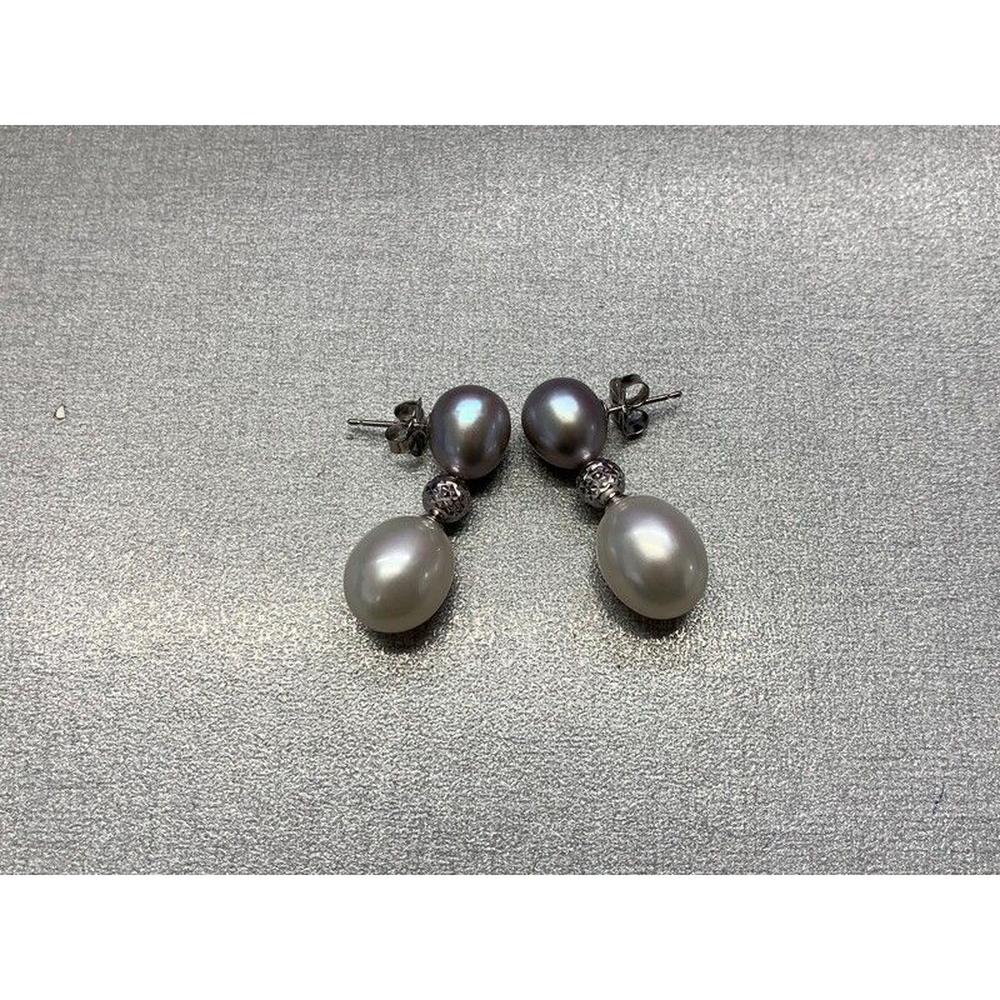 Roman & Jules - 14K White Gold Drop Earrings with 11.0-10.0mm Pearls