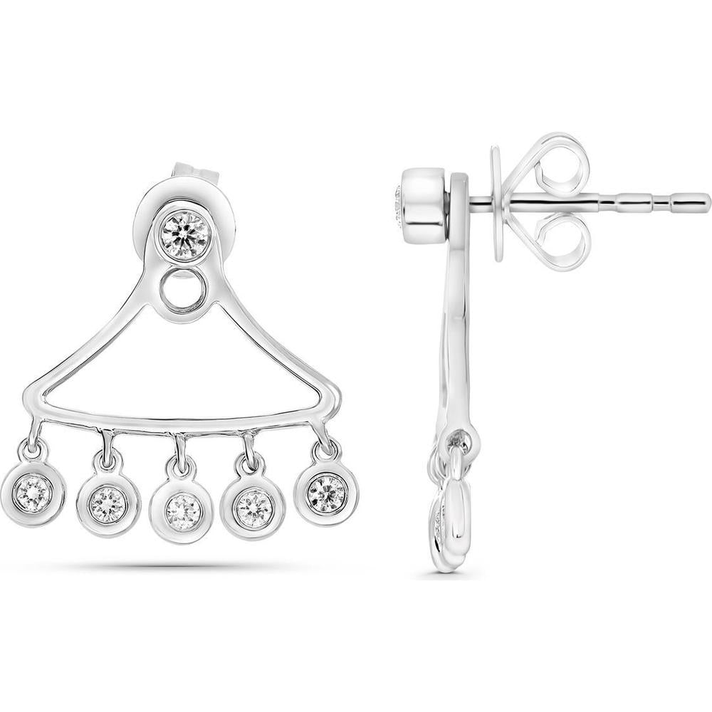 Roman & Jules - 14K White Gold Drop Earrings with 5 Round Diamonds - 0.27 Carat Total Diamond Weight