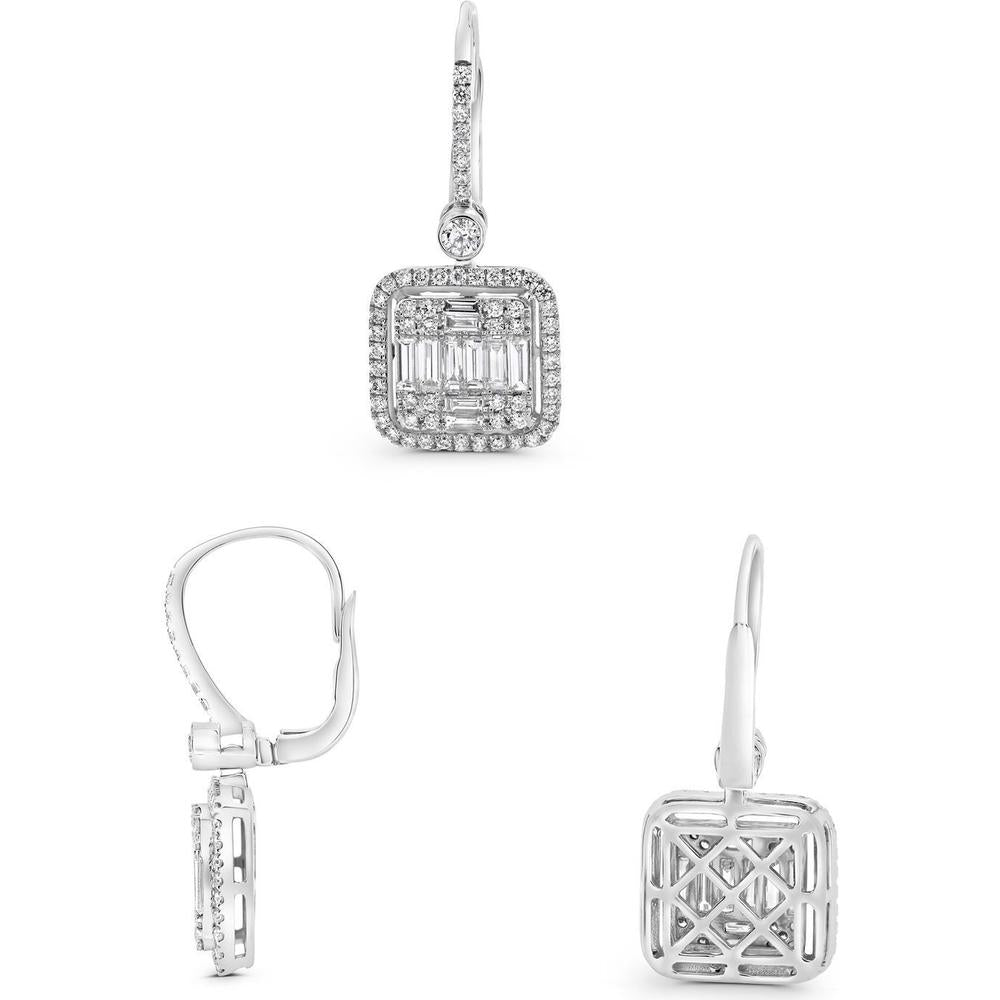 Roman & Jules - 14K White Gold Drop Earrings with Baguette and Round Diamonds - 1.52 Carat Total Diamond Weight