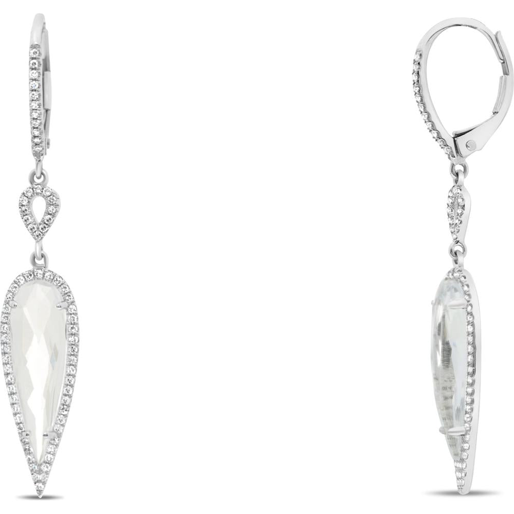 Roman & Jules - 14K White Gold Drop Earrings with Halo Set White Topaz and Diamonds - 0.72 Carat Total Gemstone Weight