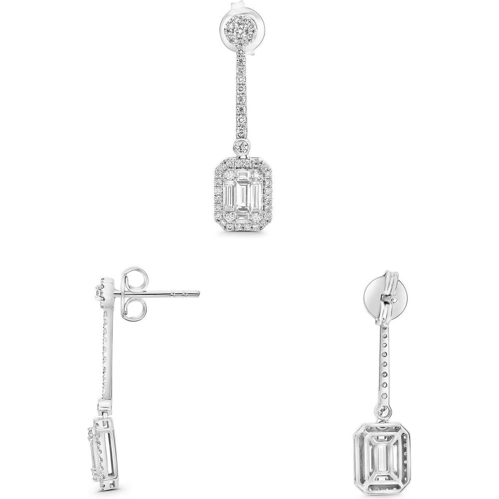Roman & Jules - 14K White Gold Drop Earrings with Round and Baguette Diamonds - 1.04 Carat Total Diamond Weight