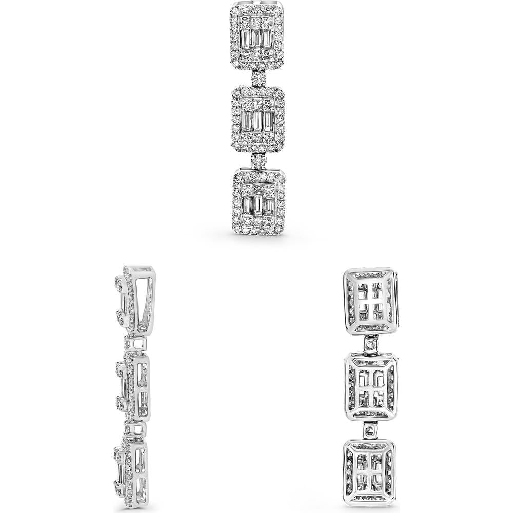 Roman & Jules - 14K White Gold Drop Earrings with Round and Baguette Diamonds - 1.08 Carat Total Diamond Weight