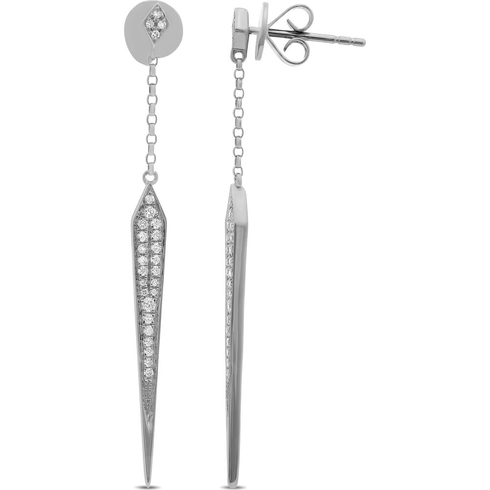 Roman & Jules - 14K White Gold Drop Earrings with Round Diamonds - 0.21 Carat Total Diamond Weight