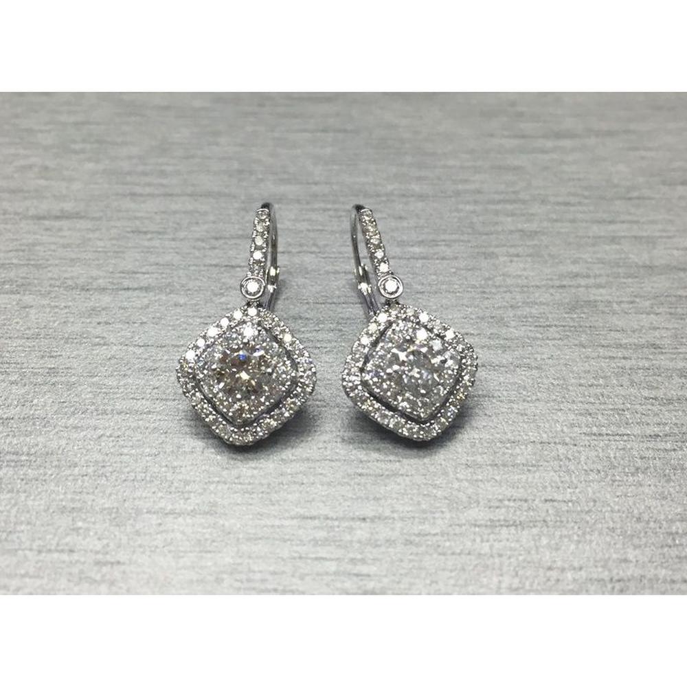 Roman & Jules - 14K White Gold Drop Earrings with Round Diamonds - 1.46 Carat Total Diamond Weight