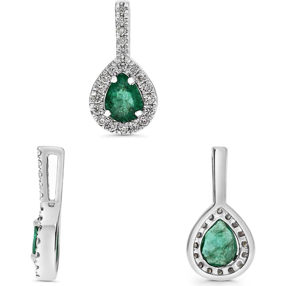 Roman & Jules - 14K White Gold Emerald and Diamond Halo Pendant - 0.25 Carat Emerald, 0.10 Carat Total Diamond Weight