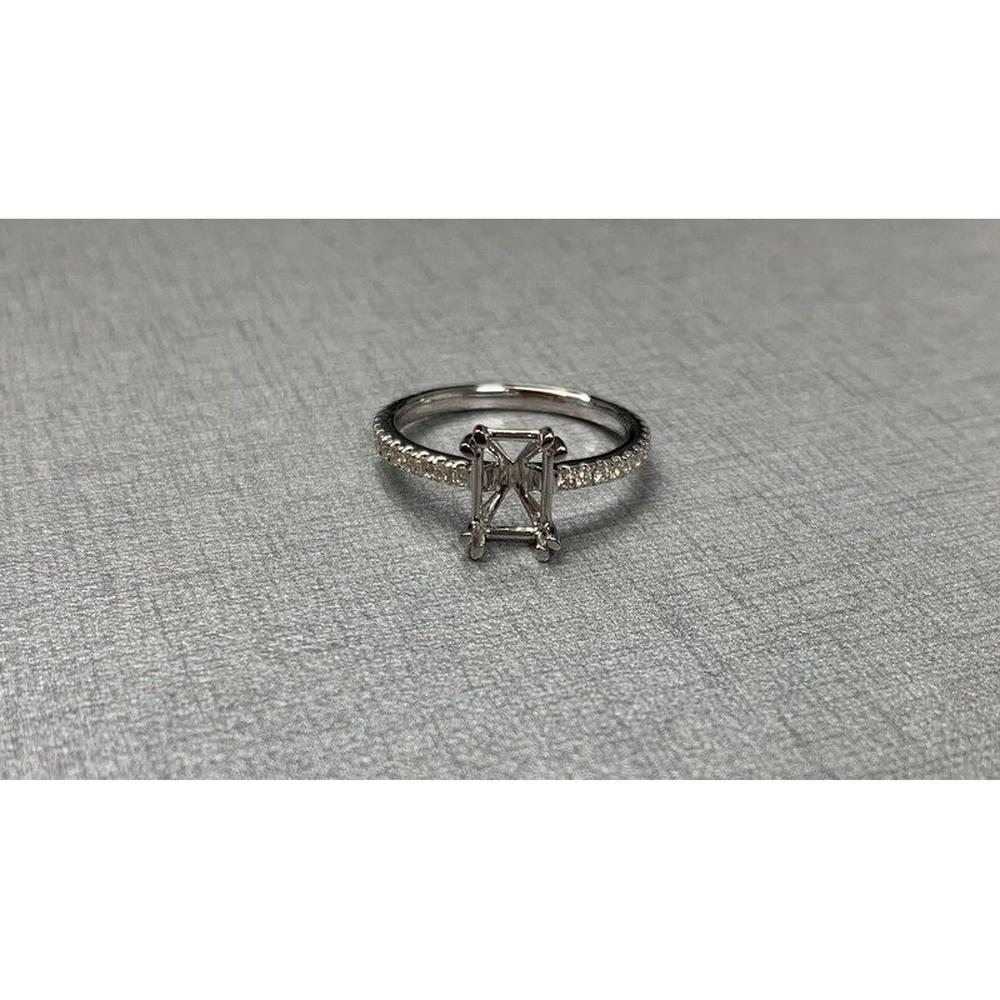Roman & Jules - 14K White Gold Emerald Cut Diamond Ring with Round Diamond Accents - 0.75 Carat Total Diamond Weight