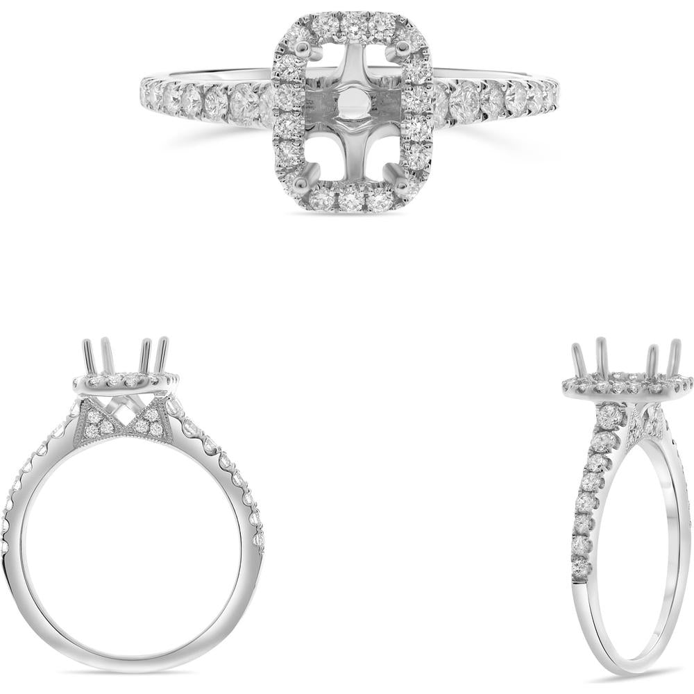 Roman & Jules - 14K White Gold Emerald Cut Engagement Setting with 0.54 Carat Total Diamond Weight