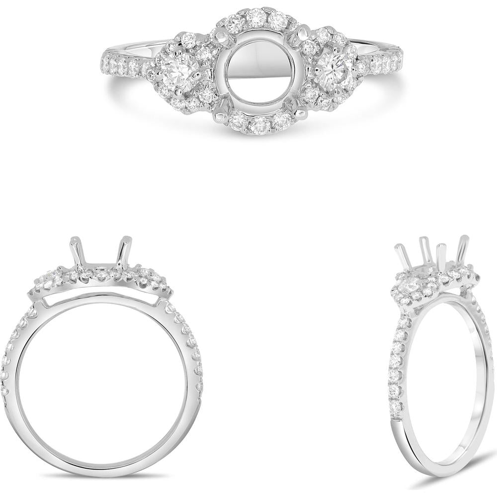 Roman & Jules - 14K White Gold Engagement Ring Setting with 0.53 Carat Round Side Diamonds for 6.50mm Center Stone