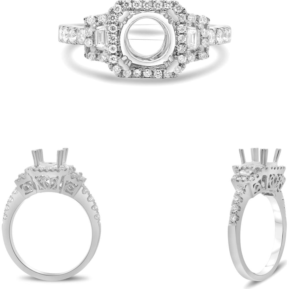 Roman & Jules - 14K White Gold Engagement Ring Setting with Round and Baguette Diamonds - 0.35 Carat Total Diamond Weight