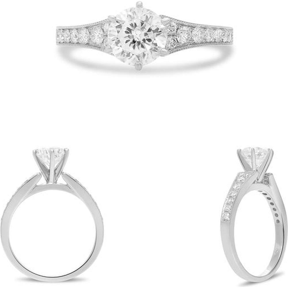 Roman & Jules - 14K White Gold Engagement Ring with 0.30 Carat Round Diamond in Tapered Setting