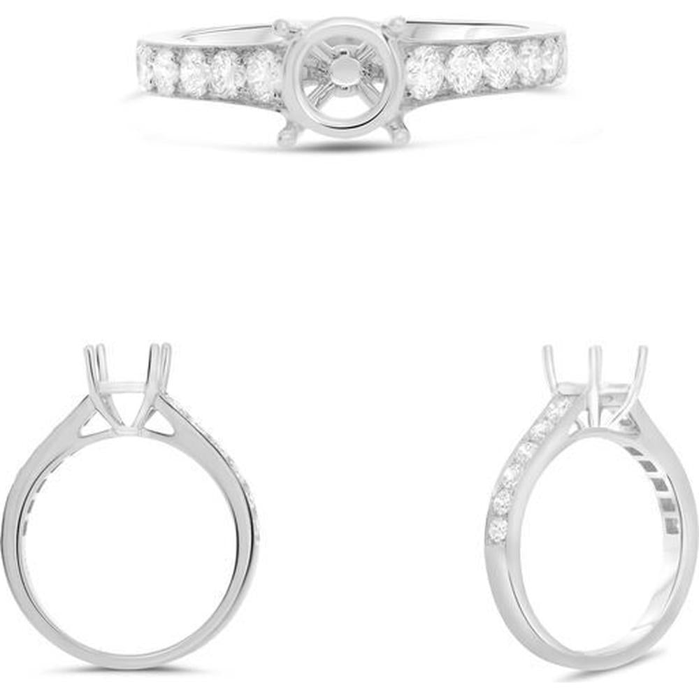 Roman & Jules - 14K White Gold Engagement Ring with 0.56 Carat Round Diamonds on Tapered Shank