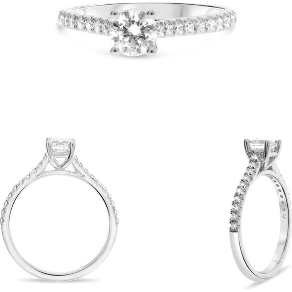 Roman & Jules - 14K White Gold Engagement Ring with Round Diamonds on Straight Shank - 0.17 Carat Total Diamond Weight
