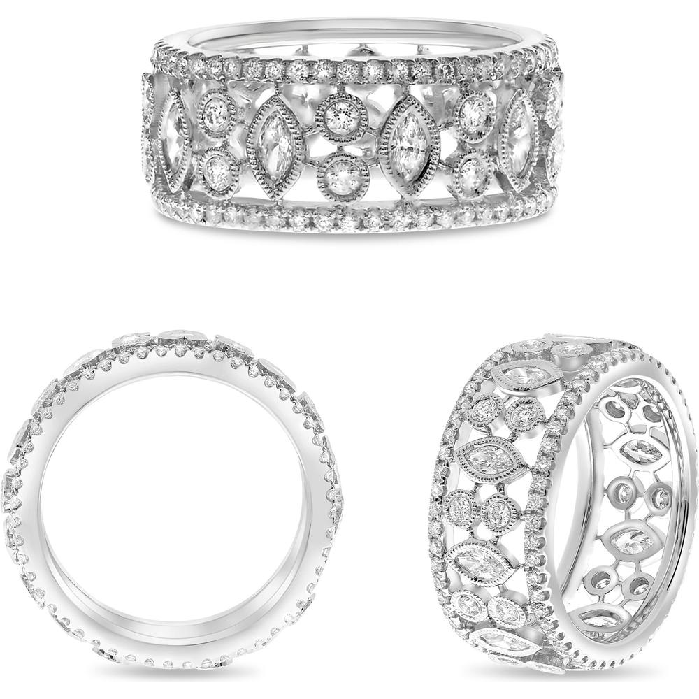 Roman & Jules - 14K White Gold Eternity Band with Round and Marquise Diamonds - 0.89 Carat Total Diamond Weight