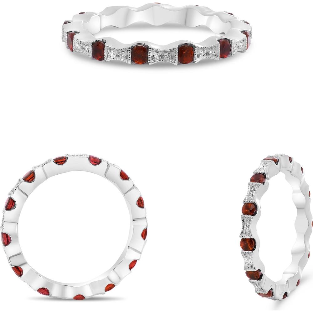 Roman & Jules - 14K White Gold Eternity Band with Round Diamonds & Rubies - 0.75 Carat Total Ruby Weight, 0.05 Carat Total Diamond Weight