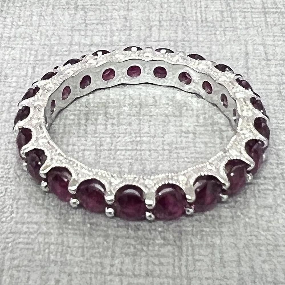 Roman & Jules - 14K White Gold Eternity Band with Round Rubies and 0.12 Carat Round Diamonds - Size 6.5