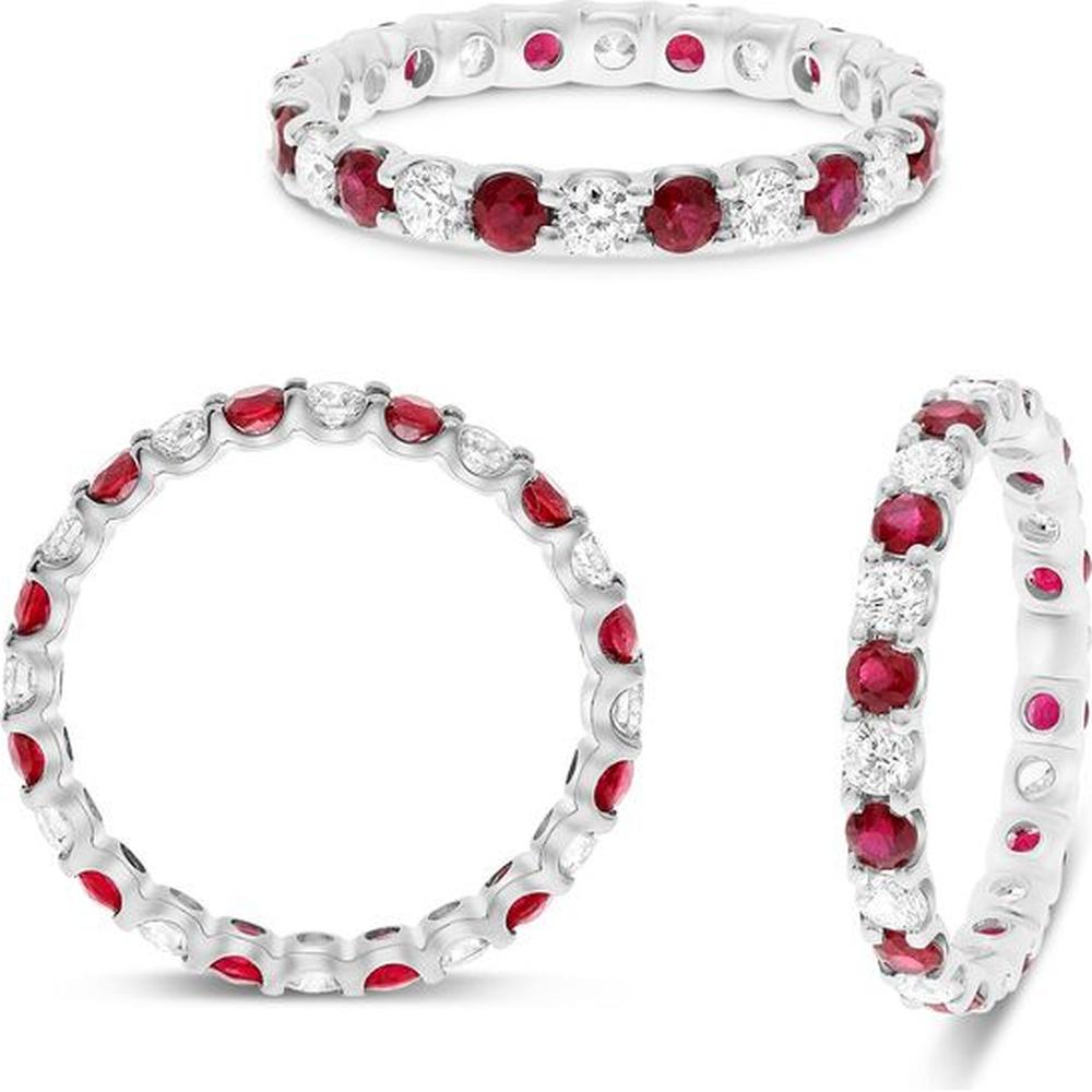 Roman & Jules - 14K White Gold Eternity Band with Round Rubies and Diamonds - 0.81 Carat Ruby, 0.64 Carat Diamond Total Weight