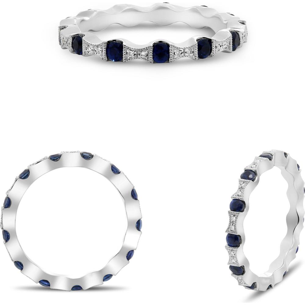 Roman & Jules - 14K White Gold Eternity Band with Round Sapphires and Diamonds - 0.75 Carat Sapphire, 0.05 Carat Diamond Total Weight