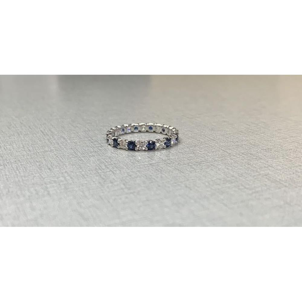 Roman & Jules - 14K White Gold Eternity Ring with Round Sapphires and Diamonds - 0.79 Carat Total Sapphire Weight