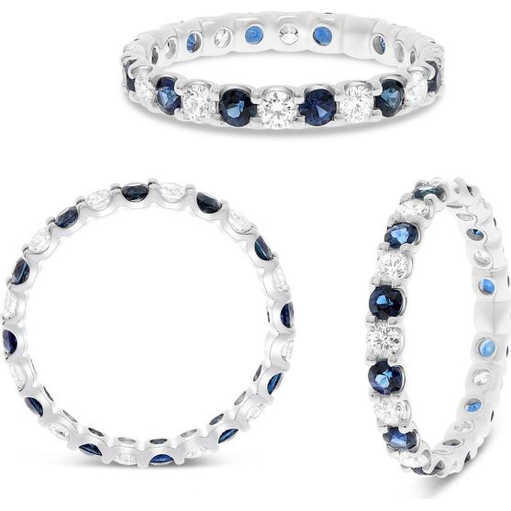 Roman & Jules - 14K White Gold Eternity Ring with Round Sapphires and Diamonds - 0.81 Carat Sapphire, 0.64 Carat Diamond Total Weight