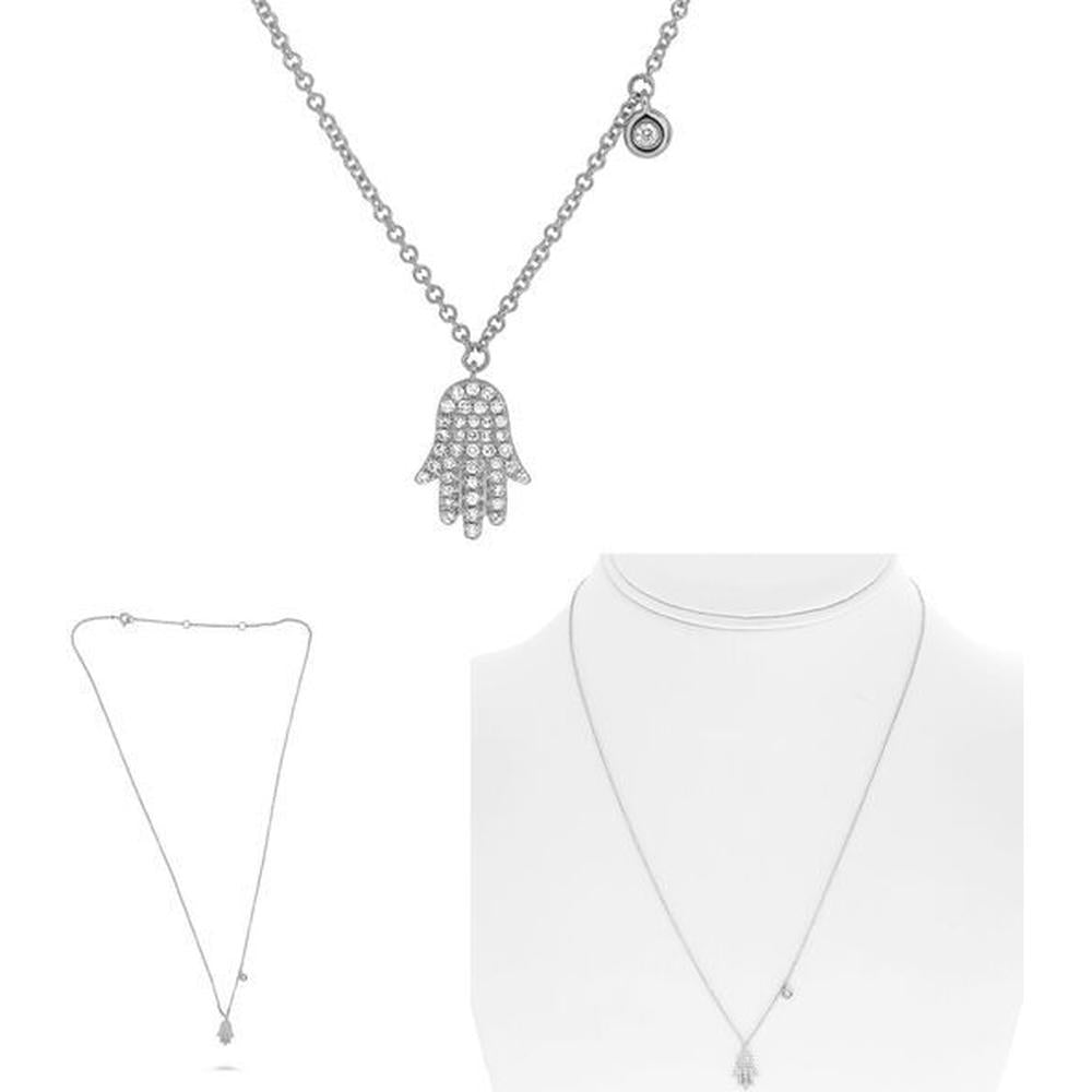 Roman & Jules - 14K White Gold Evil Eye Hamsa Diamond Amulet Necklace - 0.13 Carat Total Diamond Weight