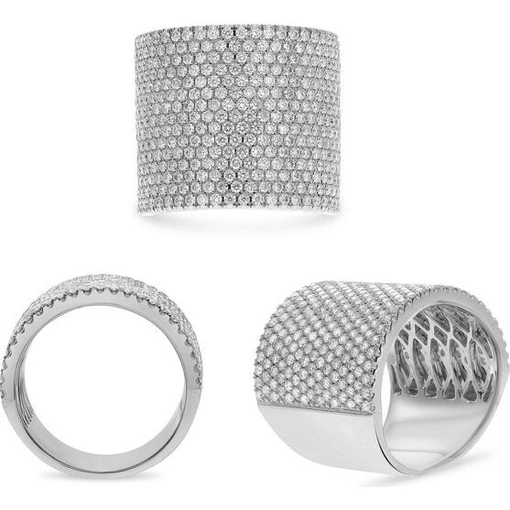 Roman & Jules - 14K White Gold Extra Wide Diamond Pave Band with 2.61 Carat Round Cut Diamonds