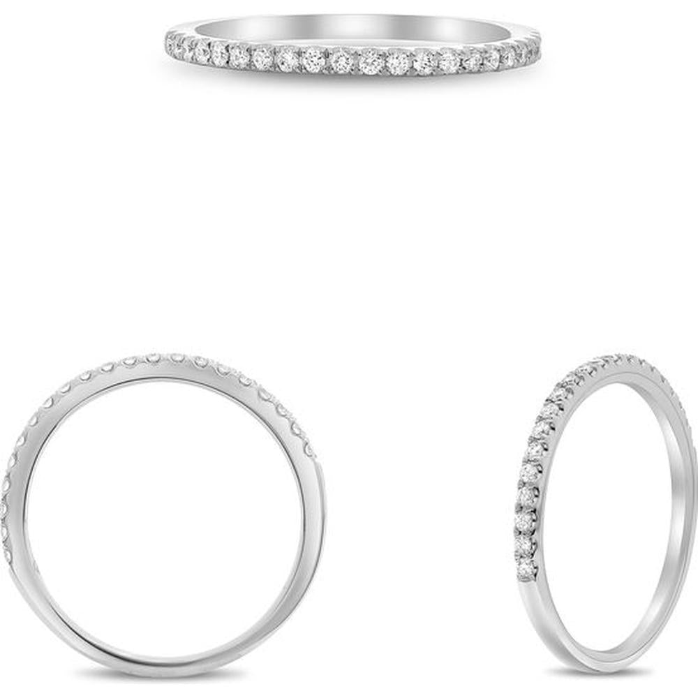 Roman & Jules - 14K White Gold Fishtail Half Pave Diamond Band with 0.22 Carat Round Diamonds