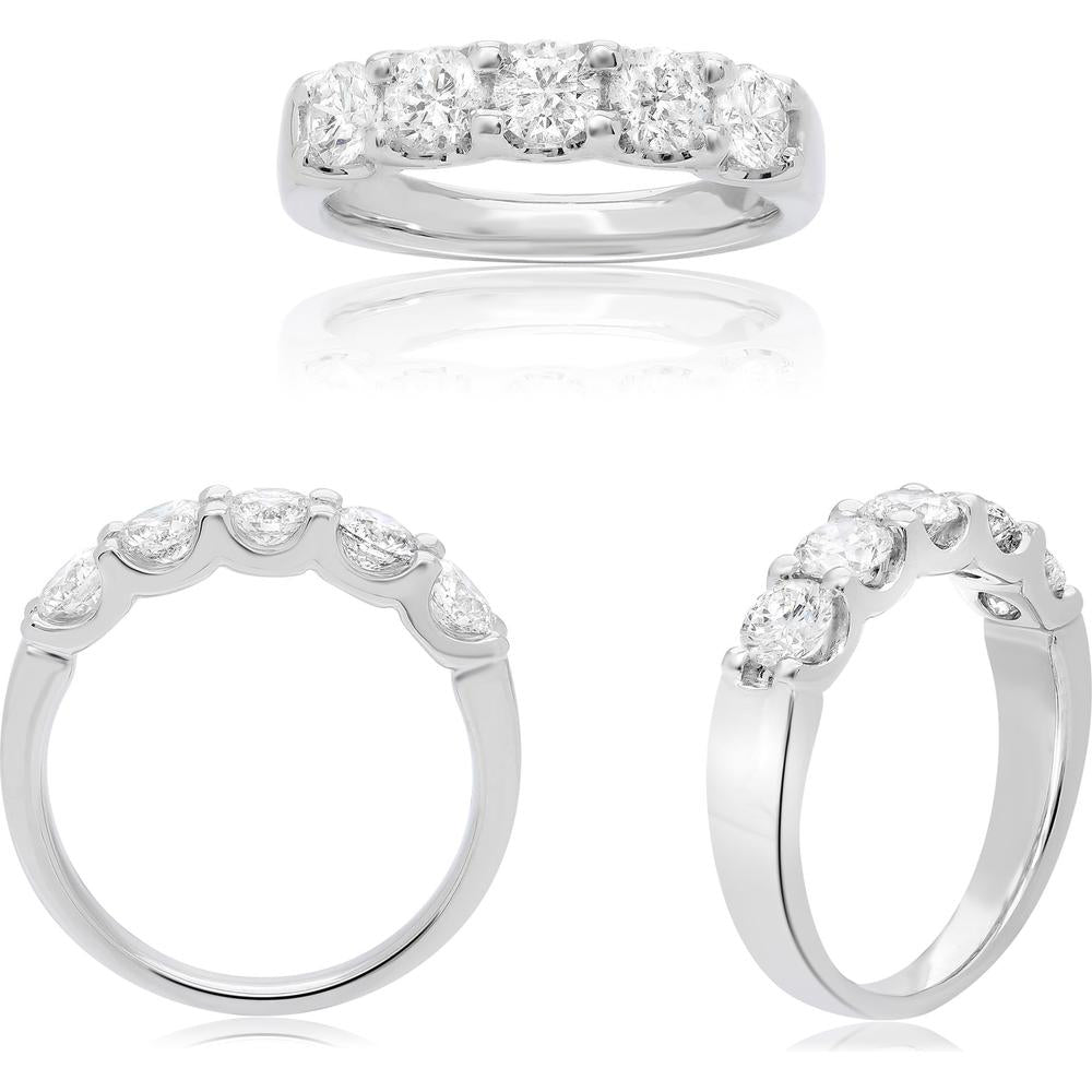 Roman & Jules - 14K White Gold Five Stone Round Diamond Band - 1.04 Carat Total Diamond Weight