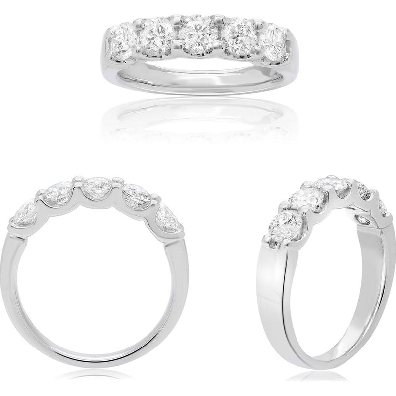 Roman & Jules - 14K White Gold Five Stone Round Diamond Band - 1.04 Carat Total Diamond Weight