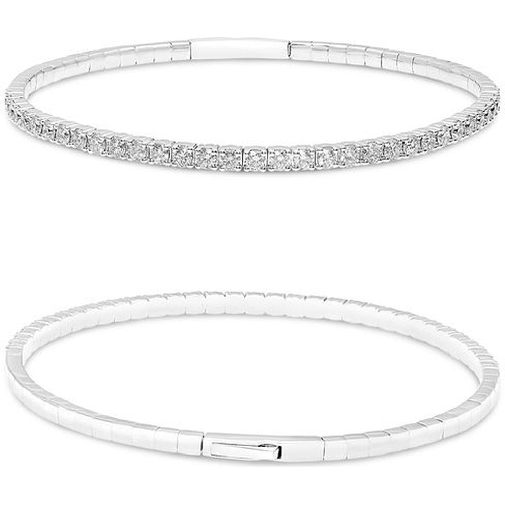 Roman & Jules - 14K White Gold Flexible Bangle with 1.80 Carat Round Brilliant Diamond Prong Set