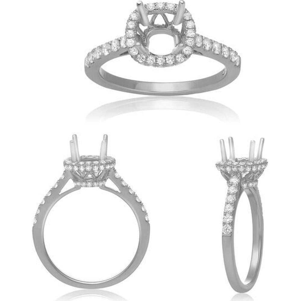 Roman & Jules - 14K White Gold Four Prong Cathedral Engagement Setting with 0.58 Carat Round Diamond Halo