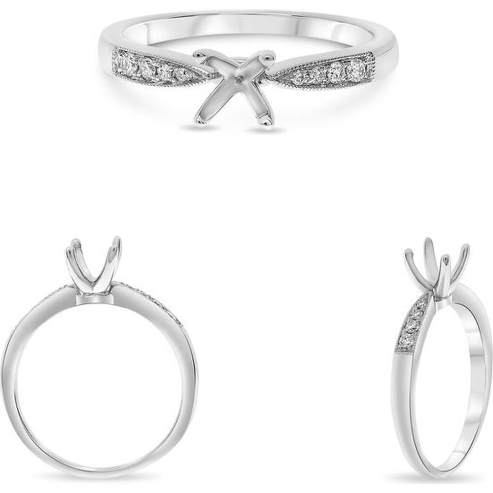 Roman & Jules - 14K White Gold Four Prong Engagement Ring with 0.09 Carats Round Accent Diamonds