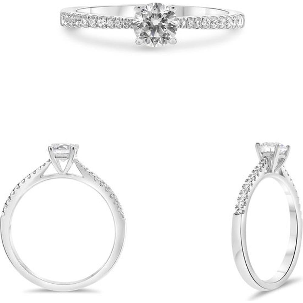Roman & Jules - 14K White Gold Four Prong Engagement Ring with 0.12 Carat Round Diamond