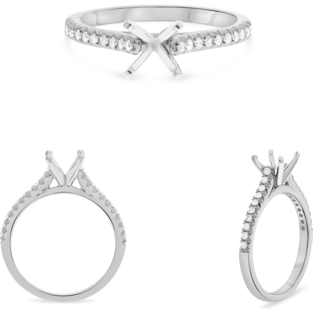 Roman & Jules - 14K White Gold Four Prong Engagement Ring with 0.16 Carat Round Diamond Accents