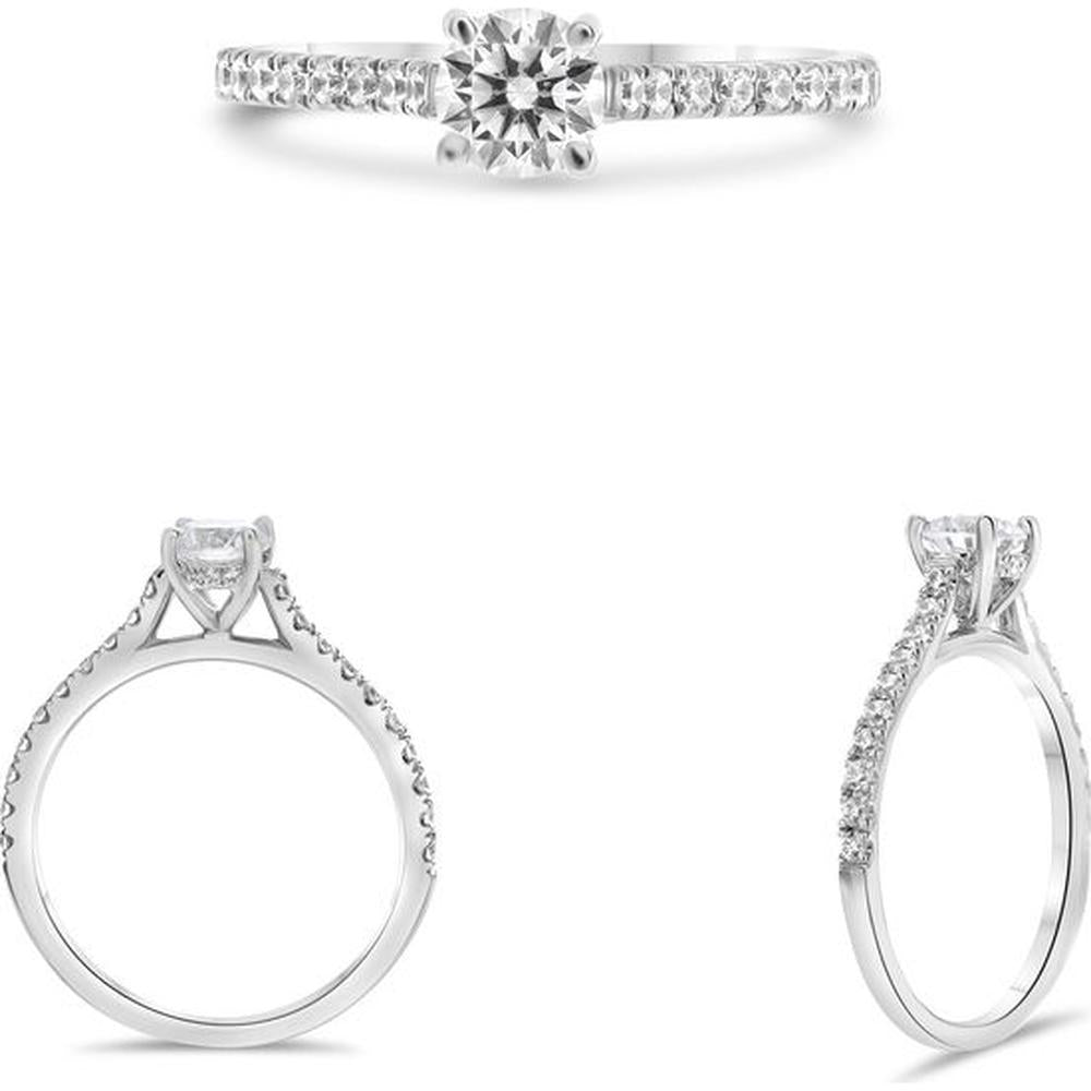 Roman & Jules - 14K White Gold Four Prong Engagement Ring with 0.28 Carat Round Accent Diamonds